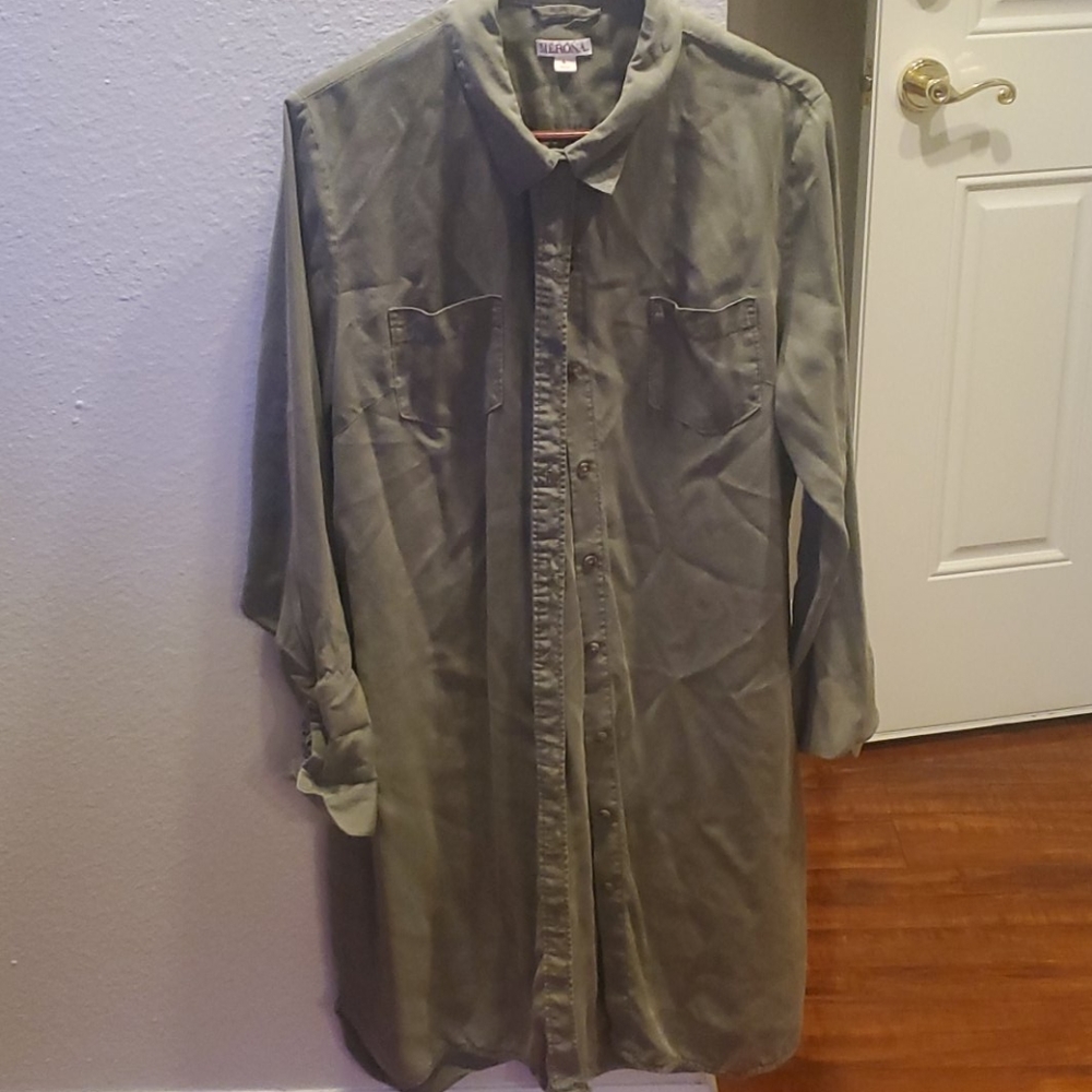 Army green button down dress